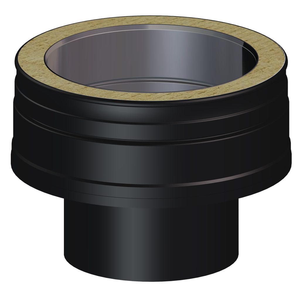Matt Black Twin Wall Short Insulated Flat Adaptor from Single Wall to Double Wall