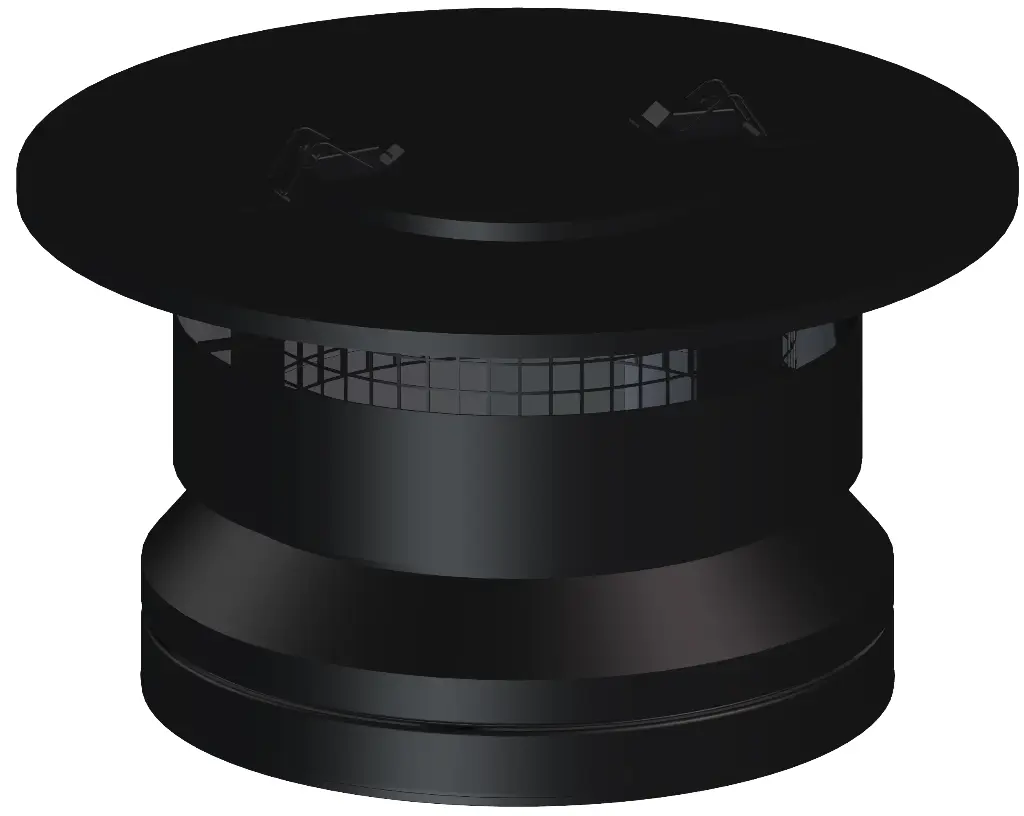 Matt Black Twin Wall Weathering Cap with Mesh & Inspection Door