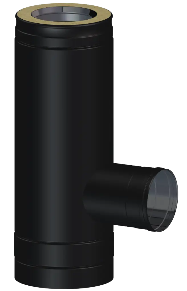 Matt Black Twin Wall 90˚ Tee with 80mm Branch & Soot Collector