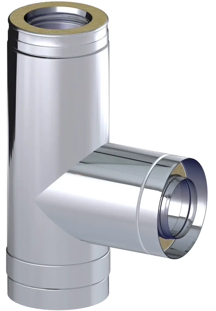 Stainless Steel Twin Wall 90˚ Tee with Female Branch & Soot Collector
