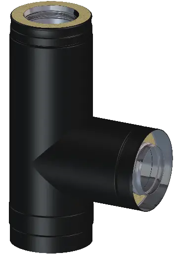 Matt Black Twin Wall 90˚ Tee with Air Intake Branch & Soot Collector with Drain