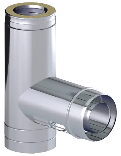 Stainless Steel Twin Wall 90˚ Tee with Air Intake Branch & Soot Collector with Drain